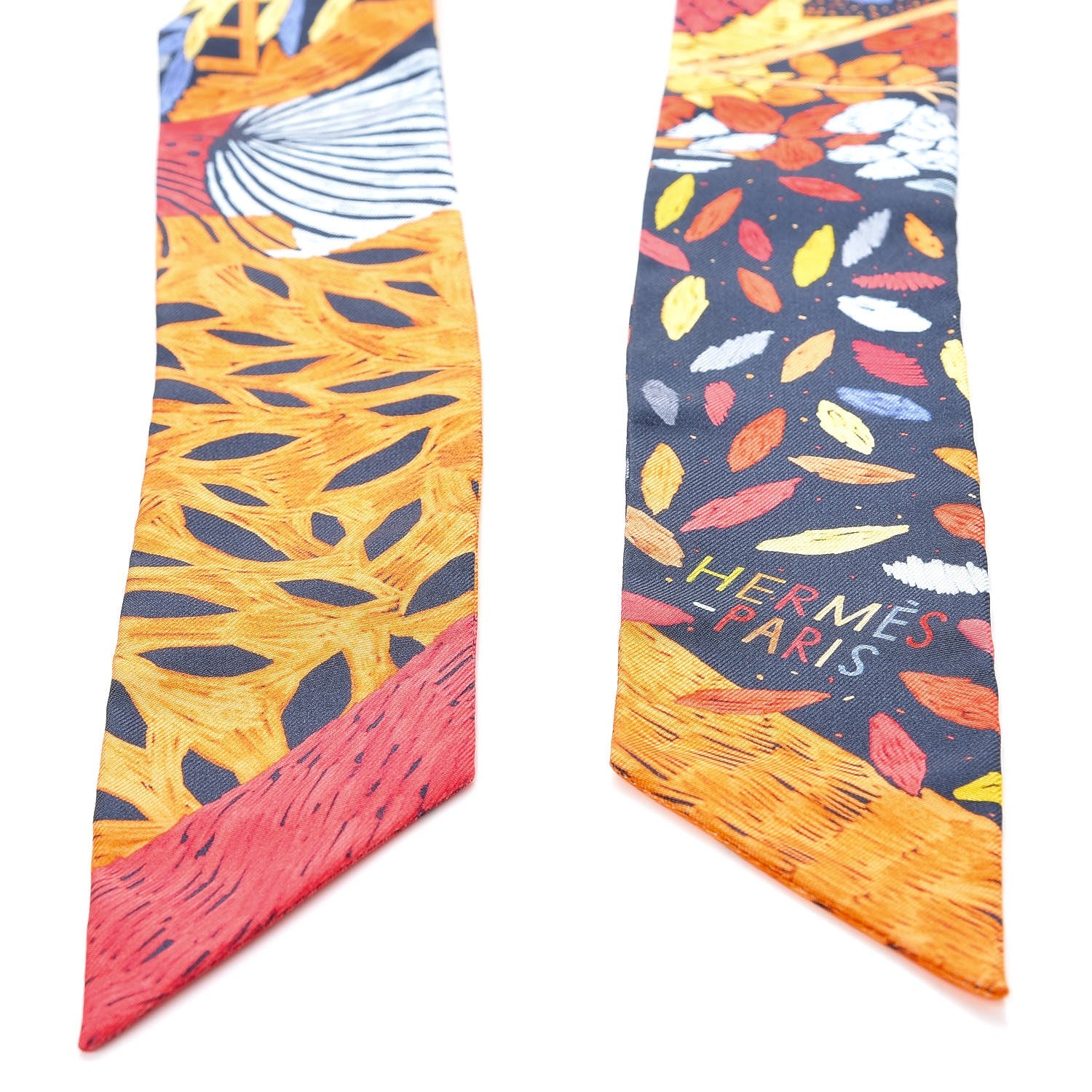 Hermes Silk Chacun Fait Son Nid Twilly Orange Marine Rouge 5 of 5