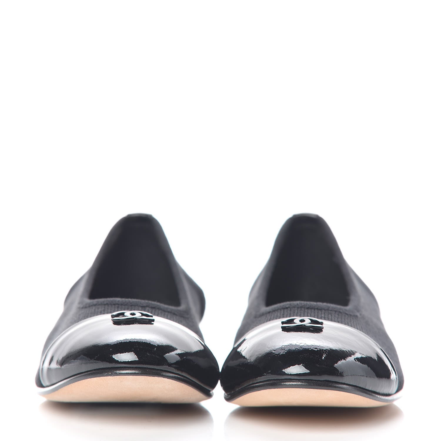 Chanel Fabric Patent CC Cap Toe Ballerina Flats 37 Navy Black 2 of 11