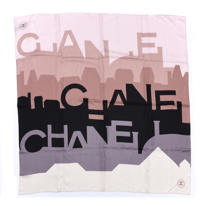Chanel Silk Print Square Scarf Beige Black White 1 of 3