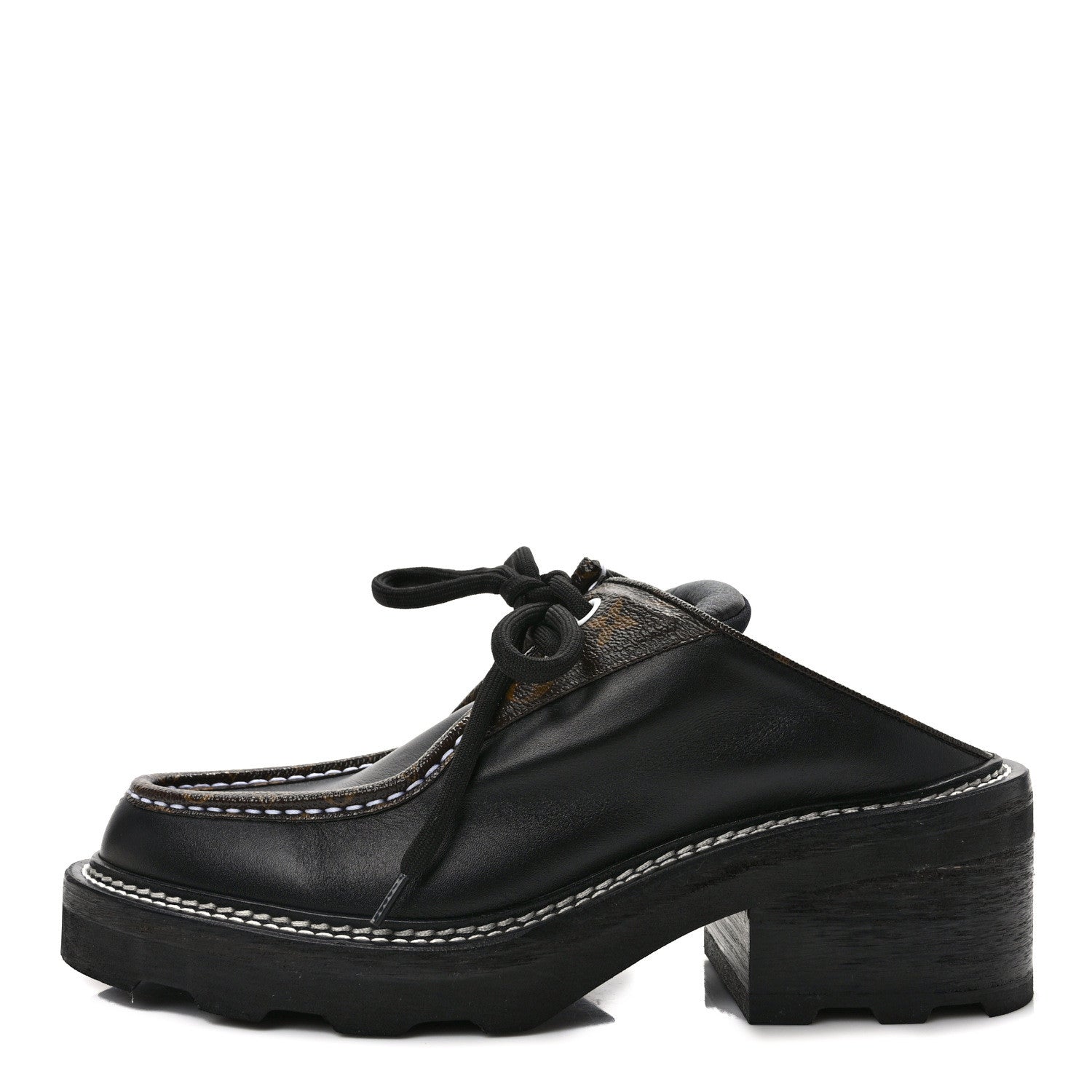 Louis Vuitton Calfskin Monogram Beaubourg Open Back Platform Derby Shoes 41 Black 1 of 9