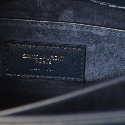 Saint Laurent Calfskin Crocodile Embossed Medium Monogram Sunset Navy 5 of 10