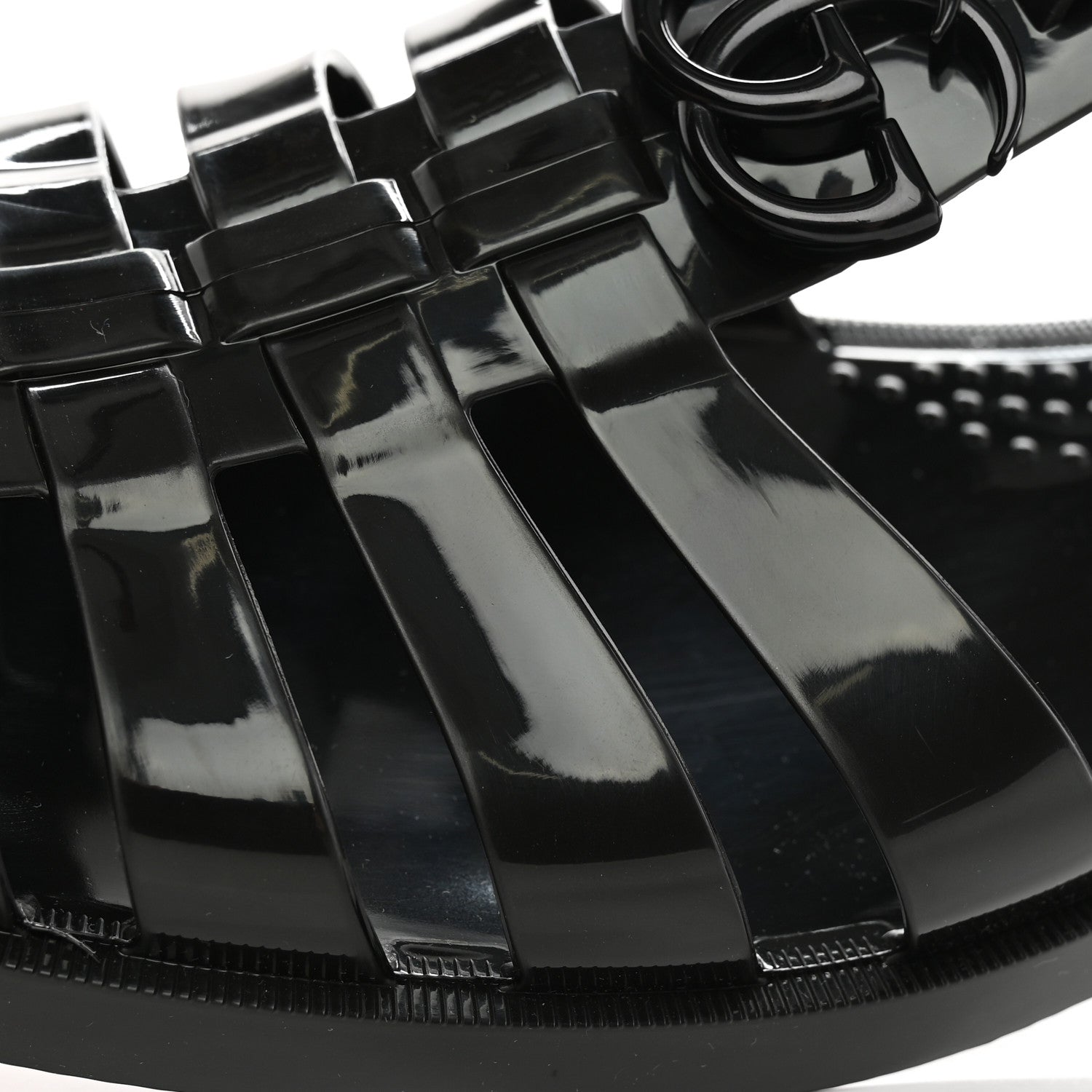 Gucci Shiny Rubber Double G Buckle Strap Sandals 10 Black 13 of 14