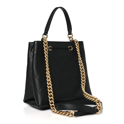 Chanel Grained Calfskin Stitched Small Drawstring Bag Black 3 of 9