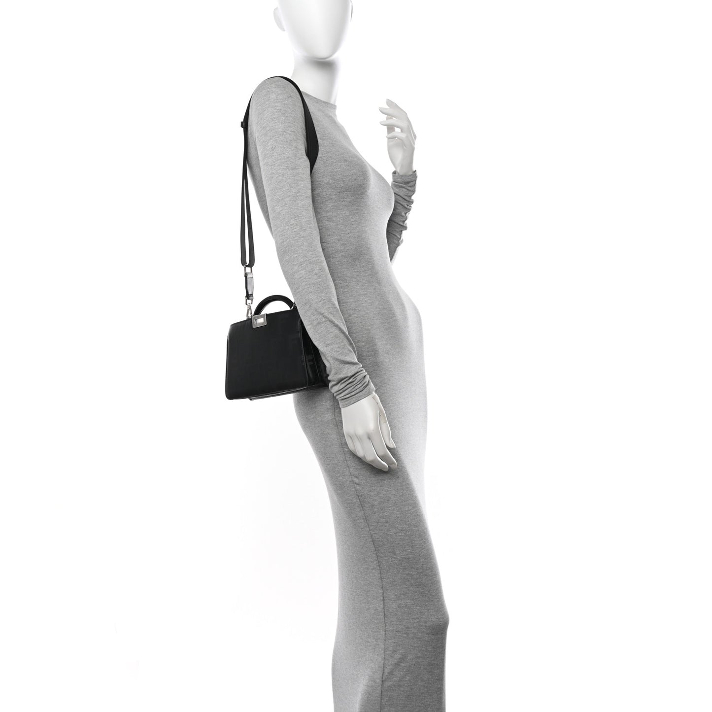 Calfskin Striped Texture FF Peekaboo I See U X Cross Satchel Black