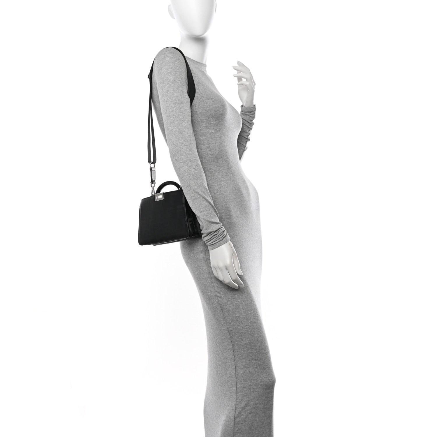 Fendi Calfskin Striped Texture FF Peekaboo I See U X Cross Satchel Black 2 of 10