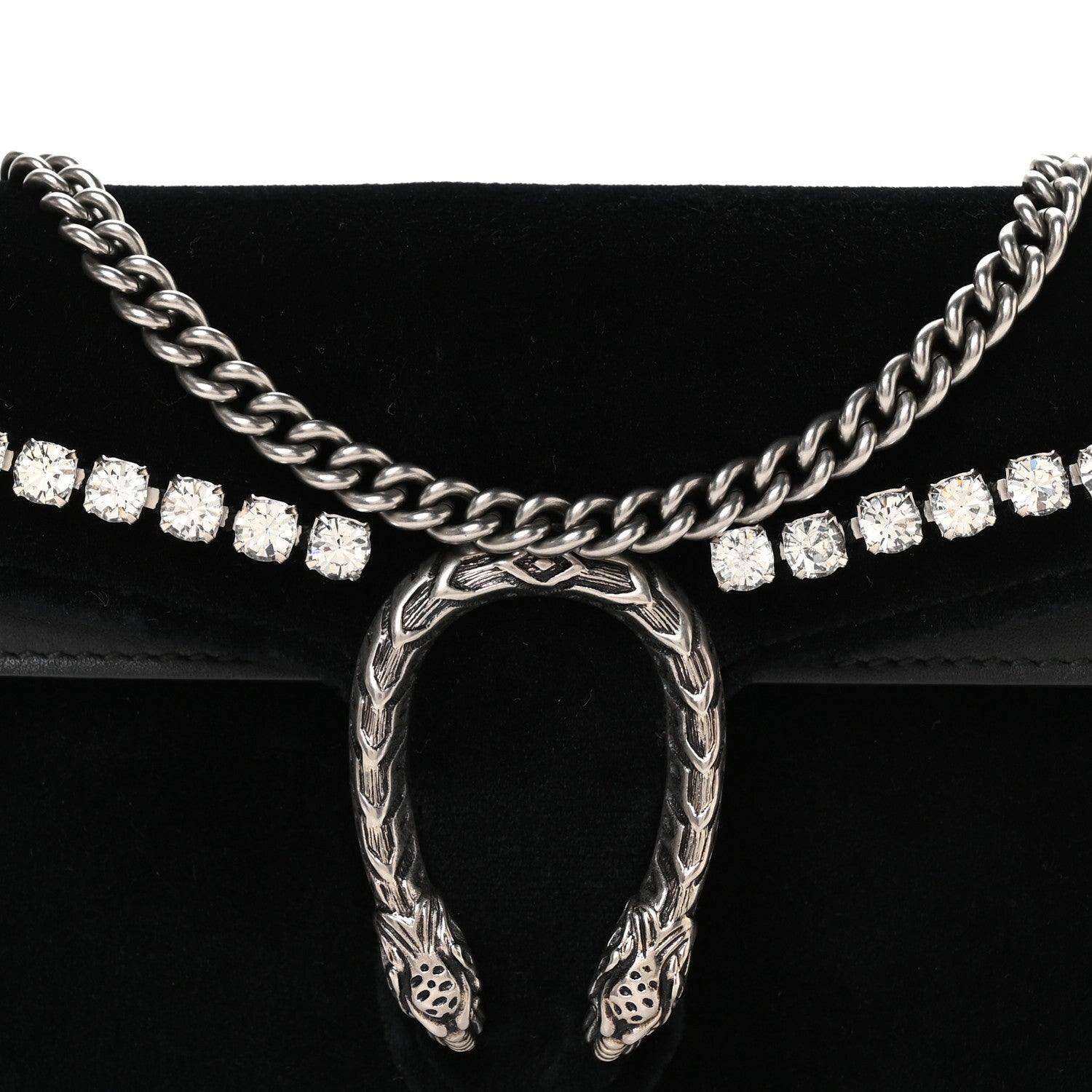 Gucci Velvet Crystal Super Mini Dionysus Shoulder Bag Black