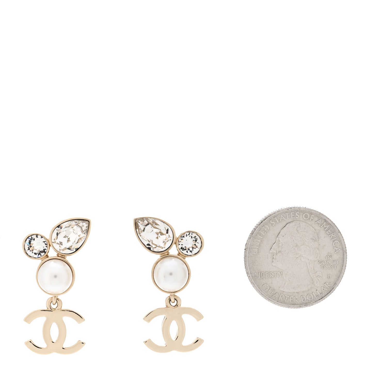 Pearl Crystal CC Drop Earrings Gold