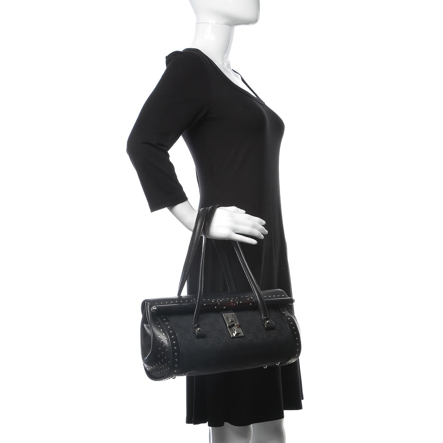 Monogram Studded Bamboo Bullet Satchel Black