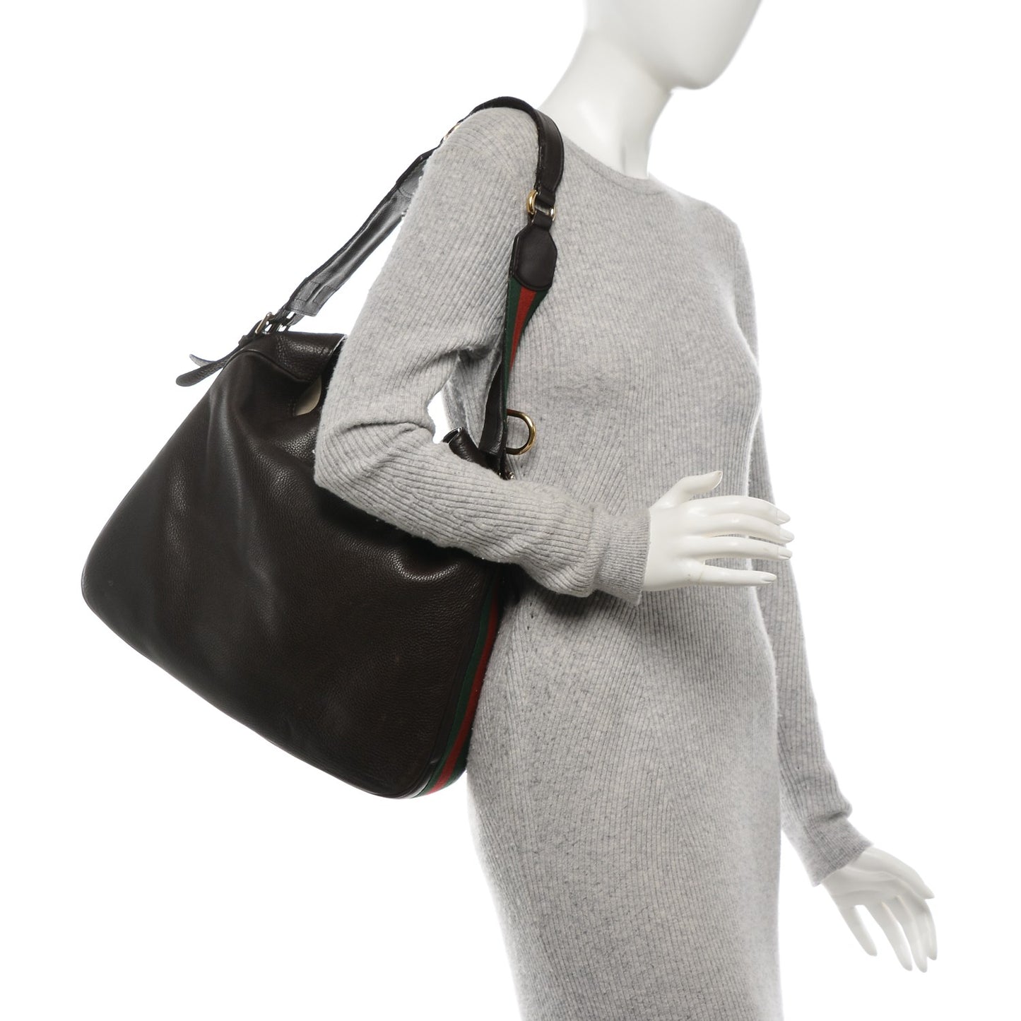 Pebbled Calfskin Medium Heritage Shoulder Bag Dark Brown