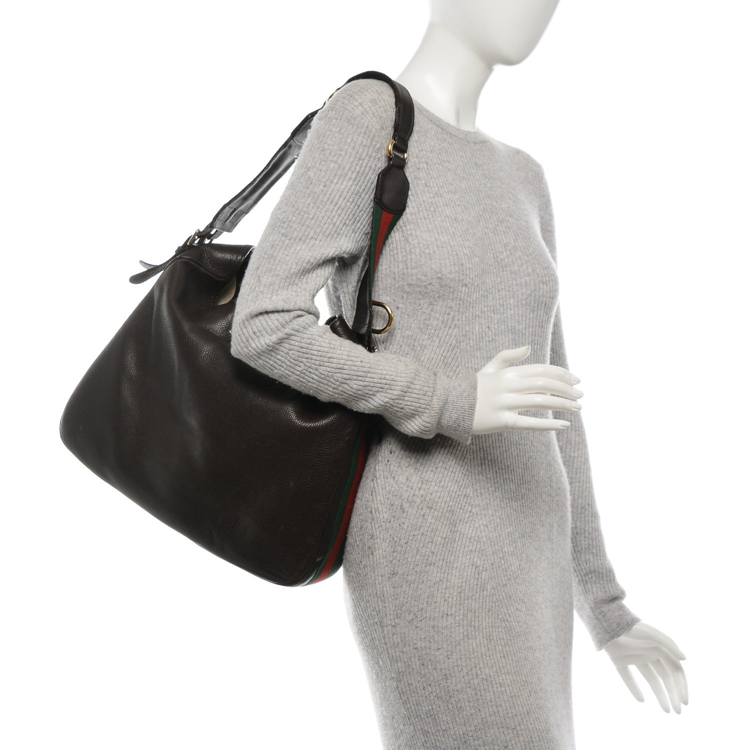Gucci Pebbled Calfskin Medium Heritage Shoulder Bag Dark Brown 2 of 14