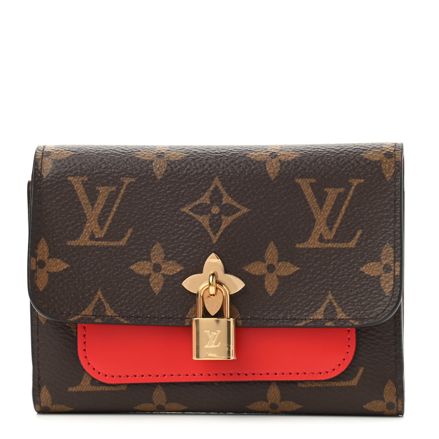 Louis Vuitton Monogram Flower Lock Compact Wallet Coquelicot 1 of 7
