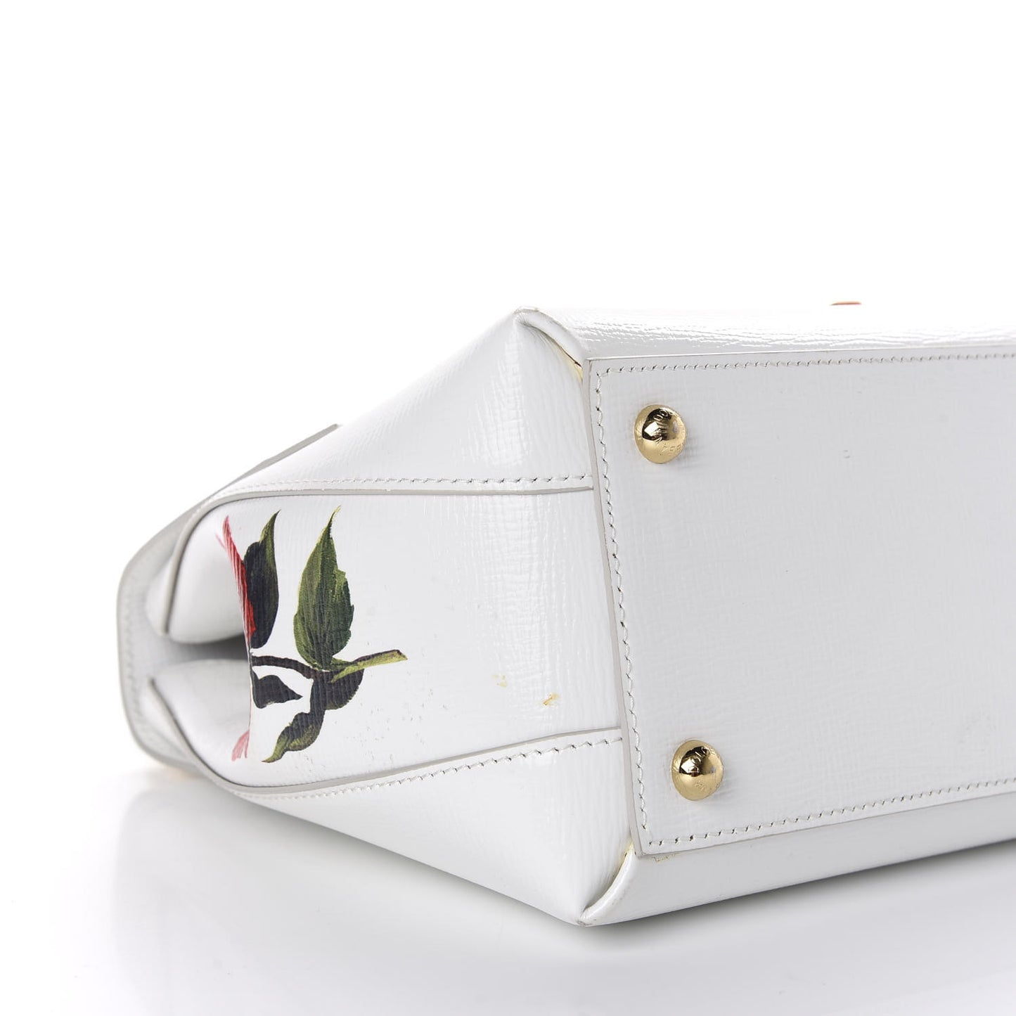 Grained Calfskin Floral Printed Small Lucia Satchel White