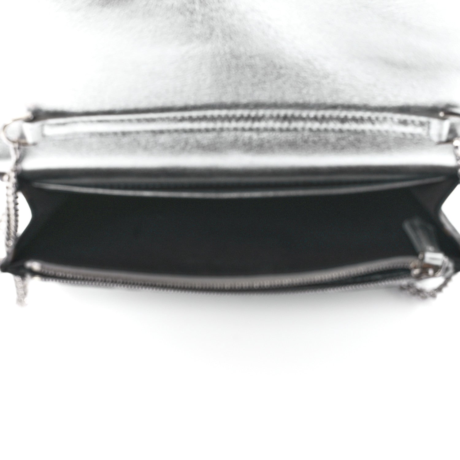 Fendi Vitello Soft Catalan Mirror F is Fendi Bi-Color FF 1974 Embossed Medium Envelope Wallet On Chain Maya Black Argento 5 of 12