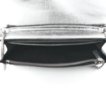 Fendi Vitello Soft Catalan Mirror F is Fendi Bi-Color FF 1974 Embossed Medium Envelope Wallet On Chain Maya Black Argento 5 of 12