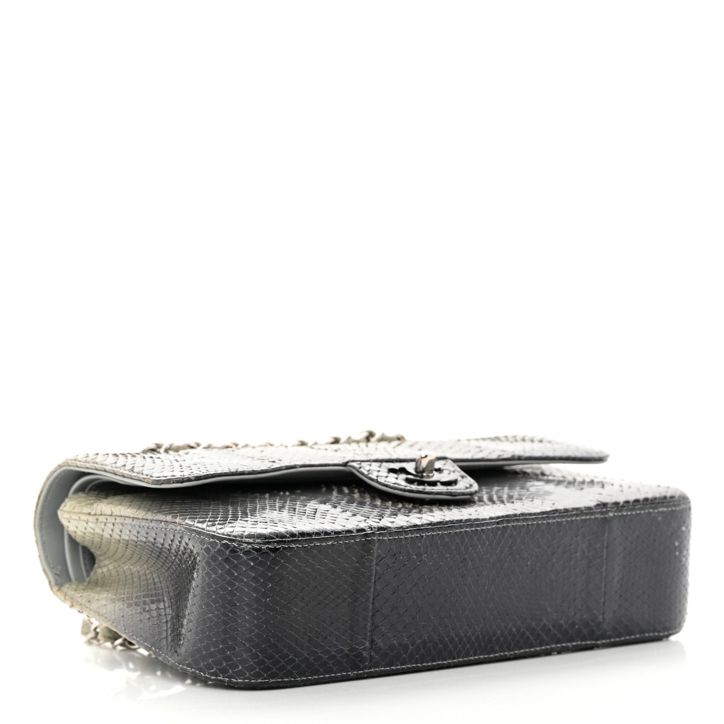 Metallic Snakeskin Medium Double Flap Light Blue