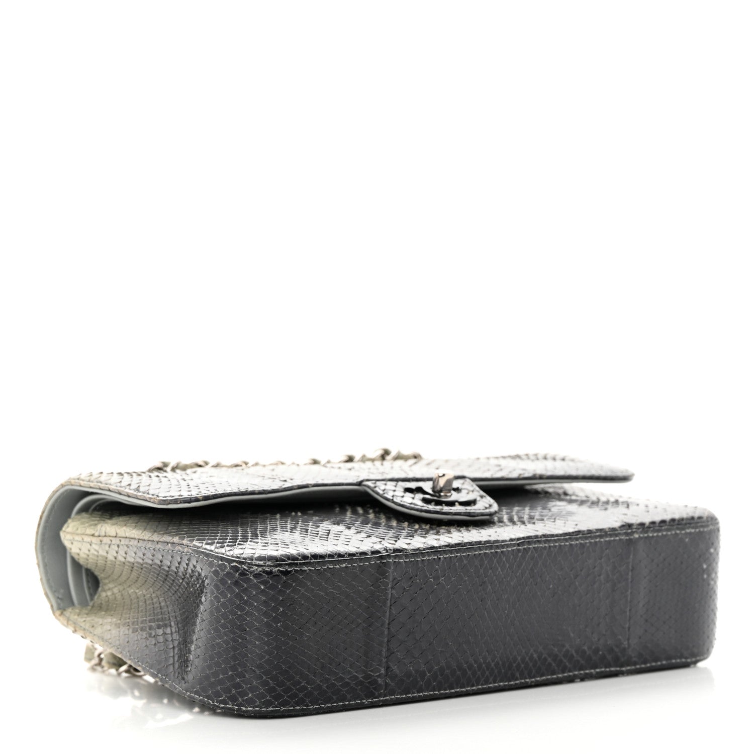 Chanel Metallic Snakeskin Medium Double Flap Light Blue 4 of 18