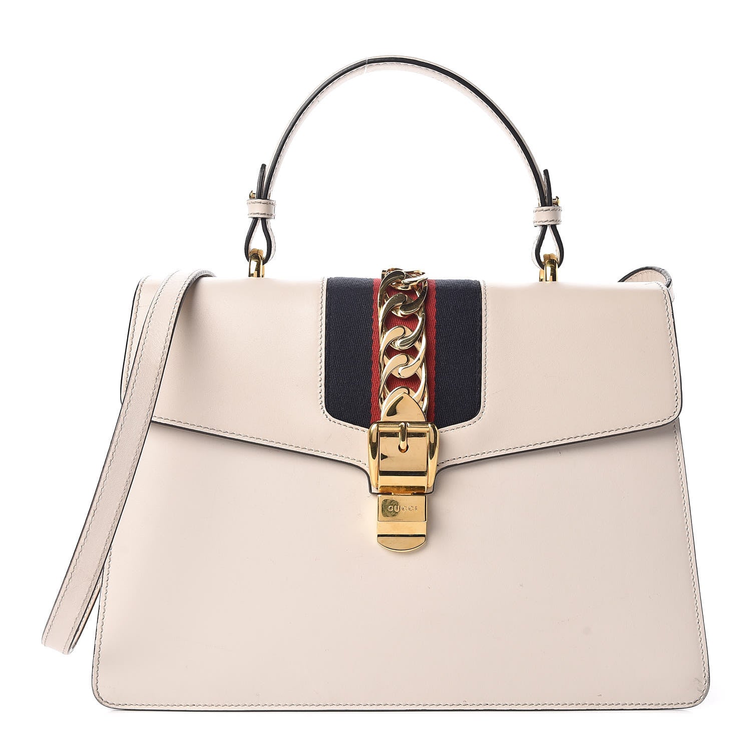 Gucci Calfskin Web Medium Sylvie Top Handle Bag White 1 of 20