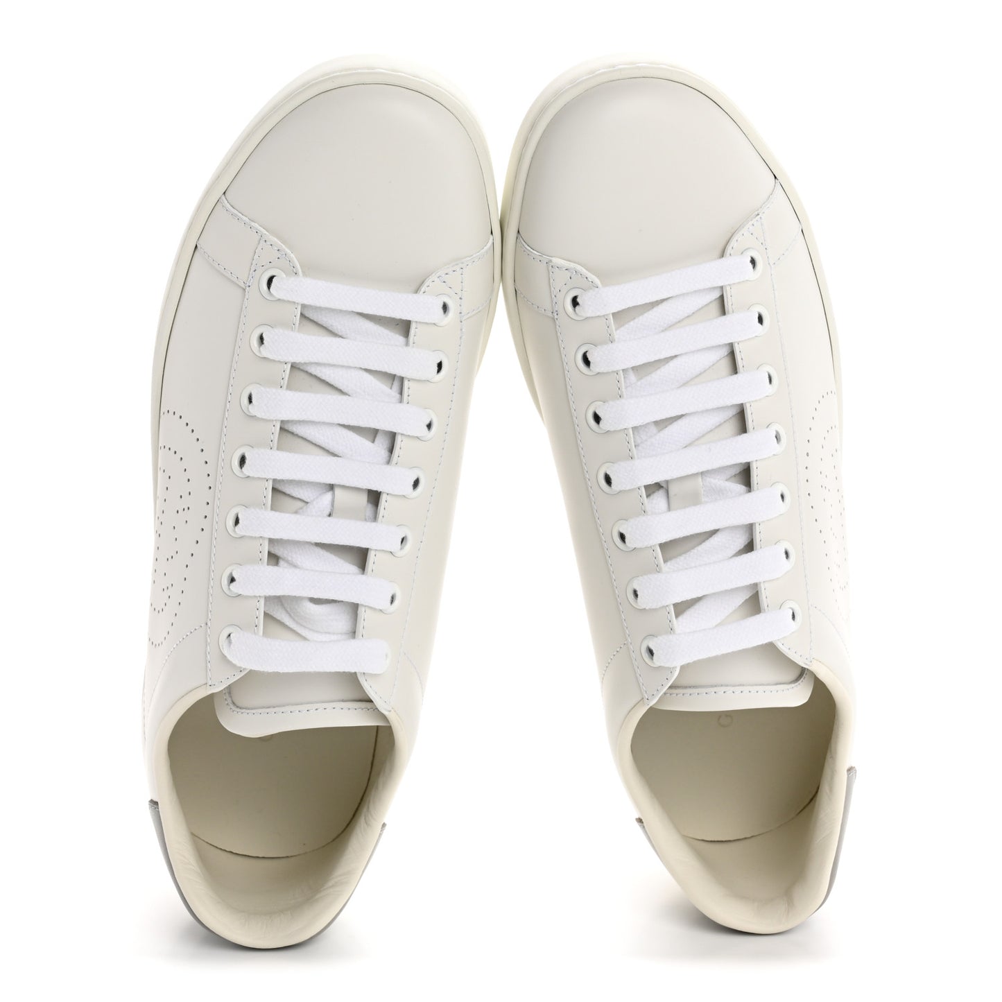 Calfskin Interlocking G Perforated Womens Ace Sneakers 38.5 White Grey Sky