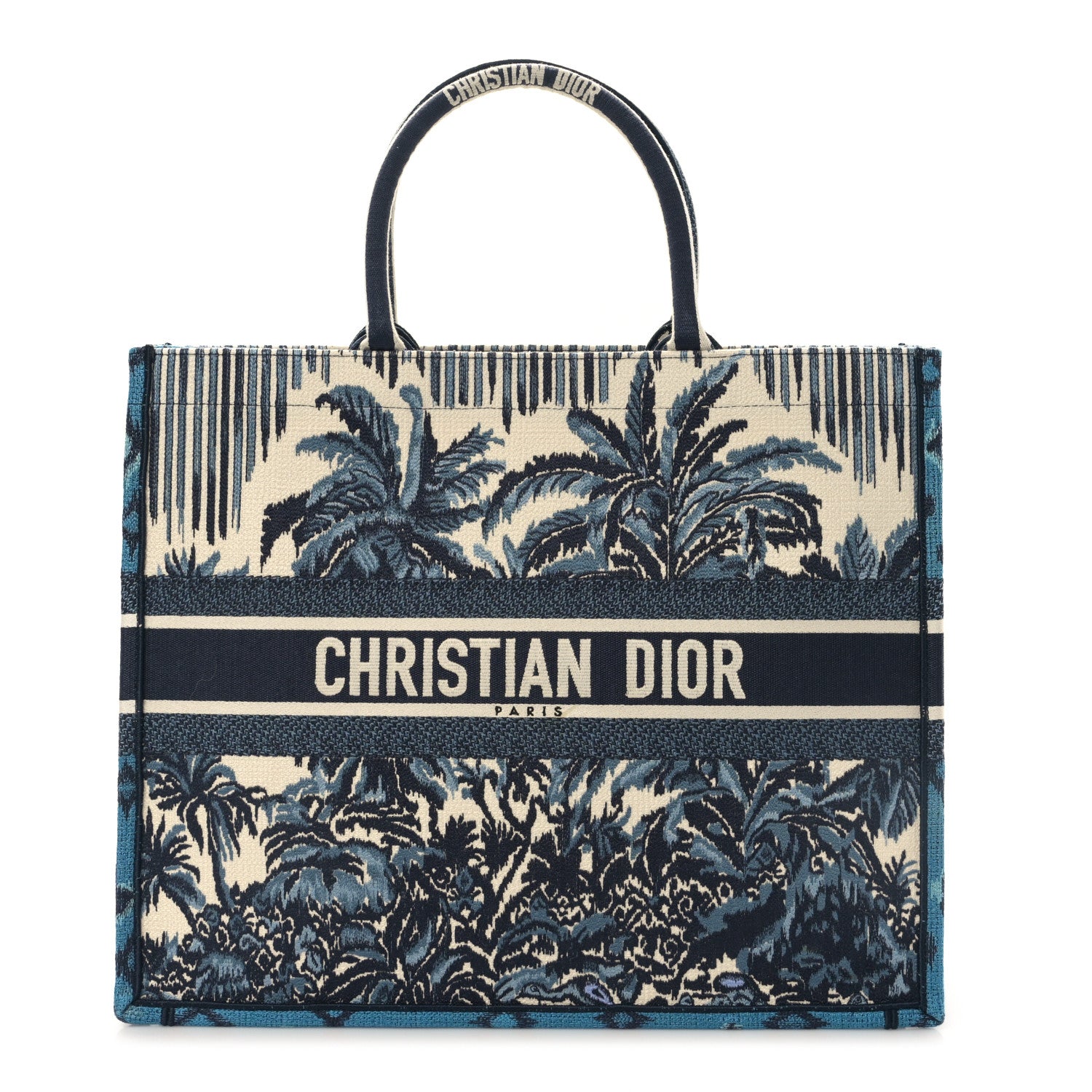 Christian Dior Canvas Embroidered Large Palm Tree Toile De Jouy Book Tote Blue Multicolor 1 of 9