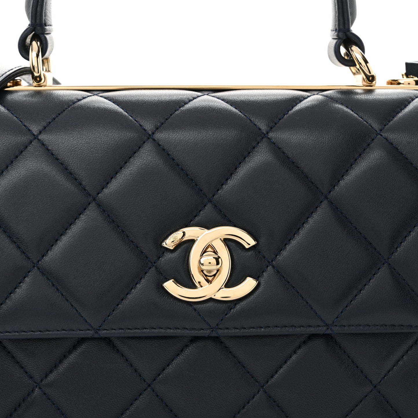 Lambskin Quilted Small Trendy CC Flap Dual Handle Bag Navy