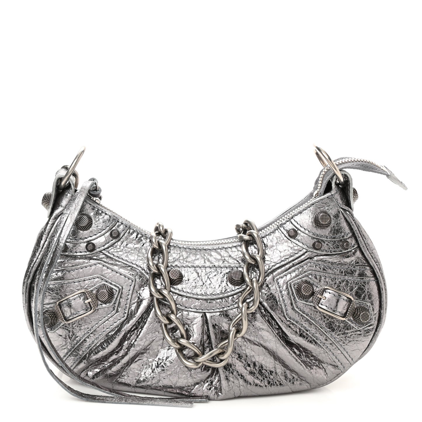 Metallic Agneau Arena Le Cagole Chain Shoulder Bag XS Silver