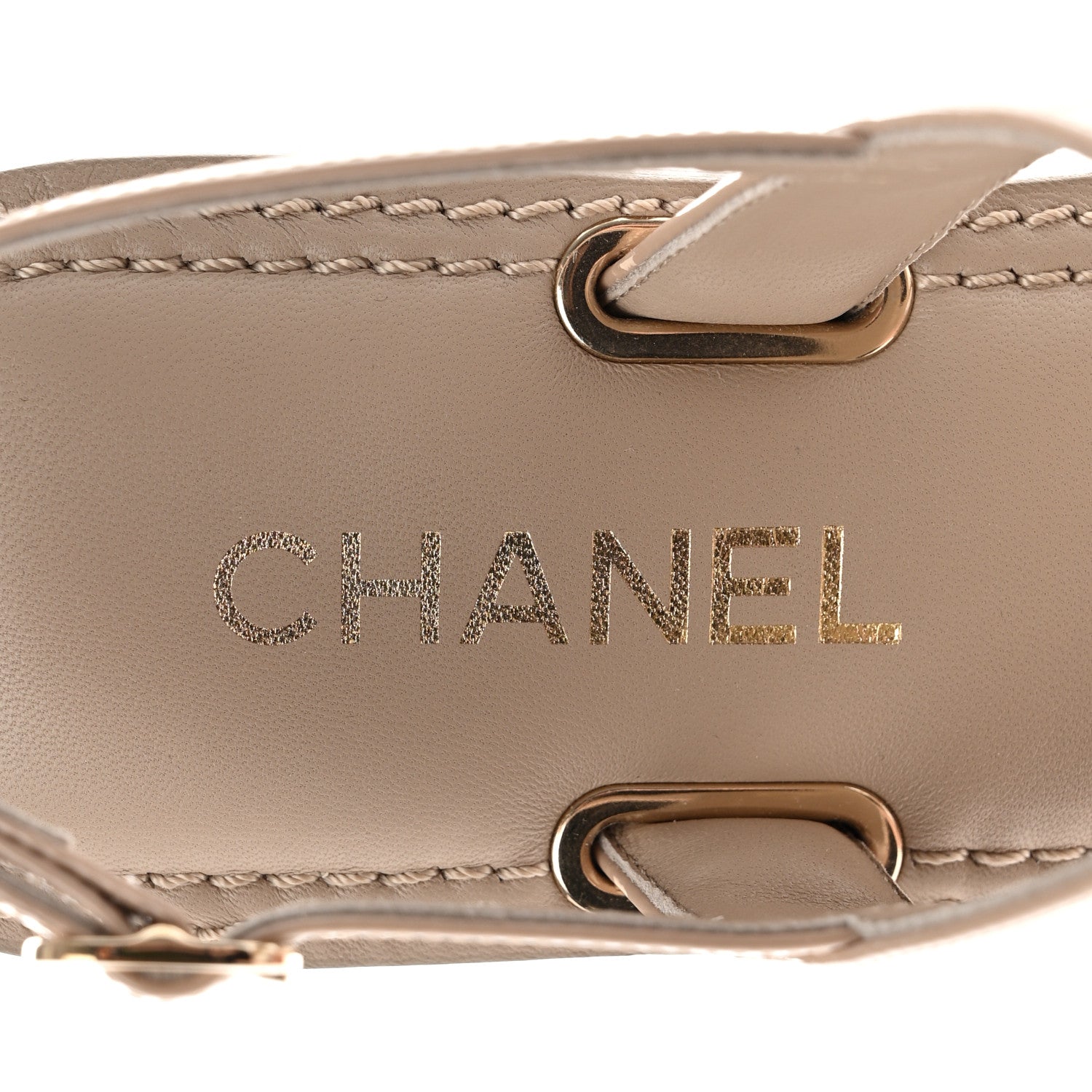 Chanel Lambskin Patent Chain CC Logo Thong Sandals 39 Beige 7 of 9