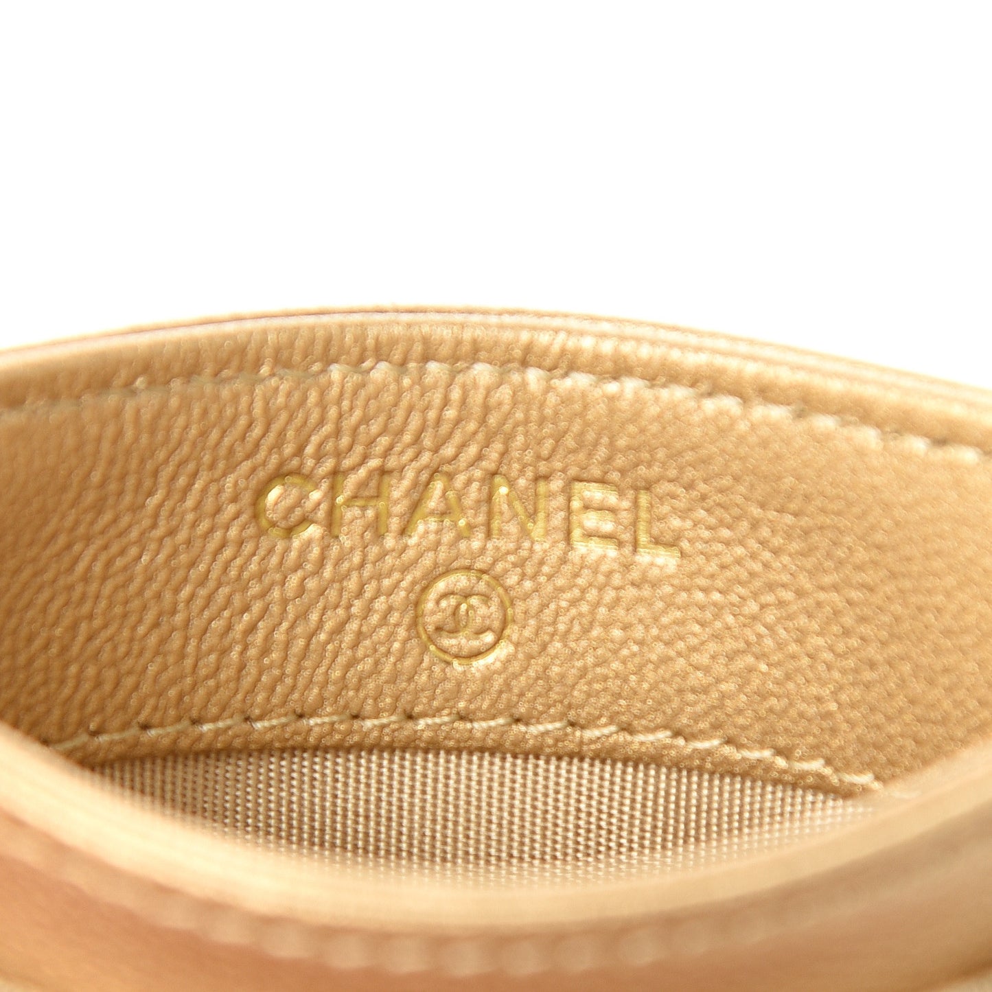 Metallic Goatskin Quilted Chanel 19 Card Holder Gold