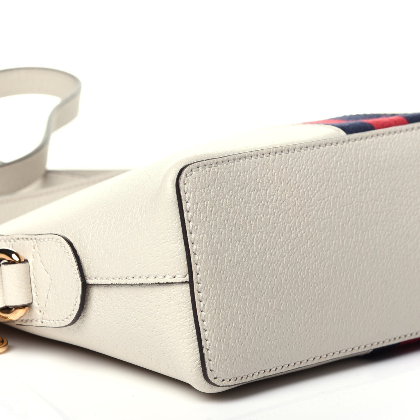 Textured Dollar Calfskin Web Small Ophidia Dome Shoulder Bag Mystic White