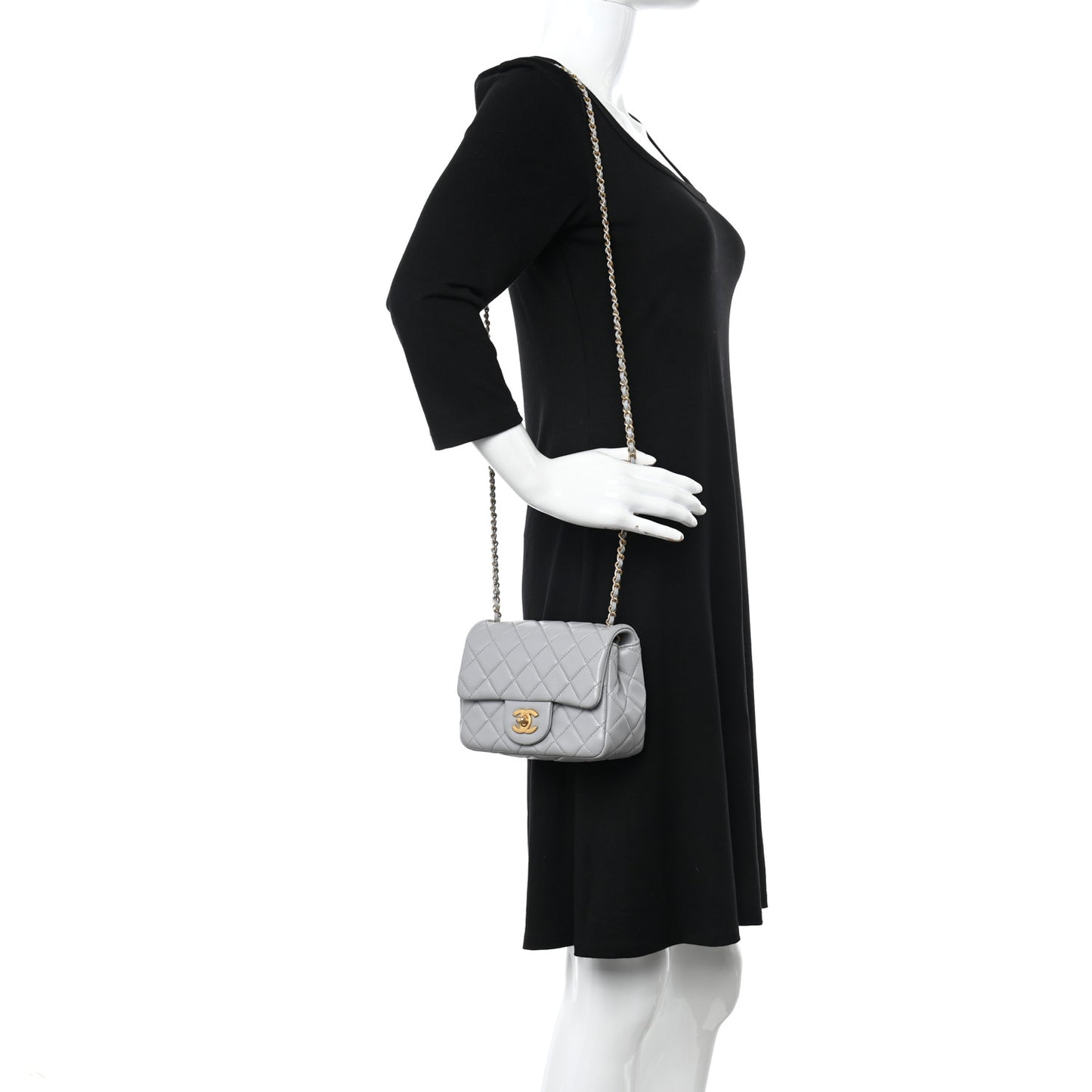 Lambskin Quilted Mini Pearl Crush Flap Light Grey