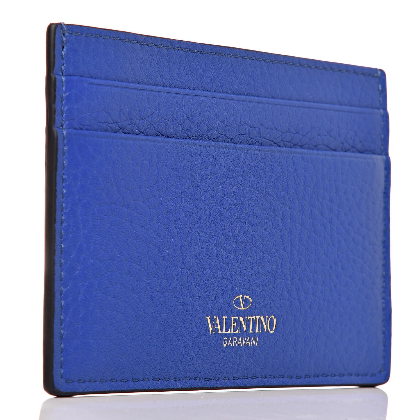 Pebbled Calfskin Rockstud Card Holder Acid Blue