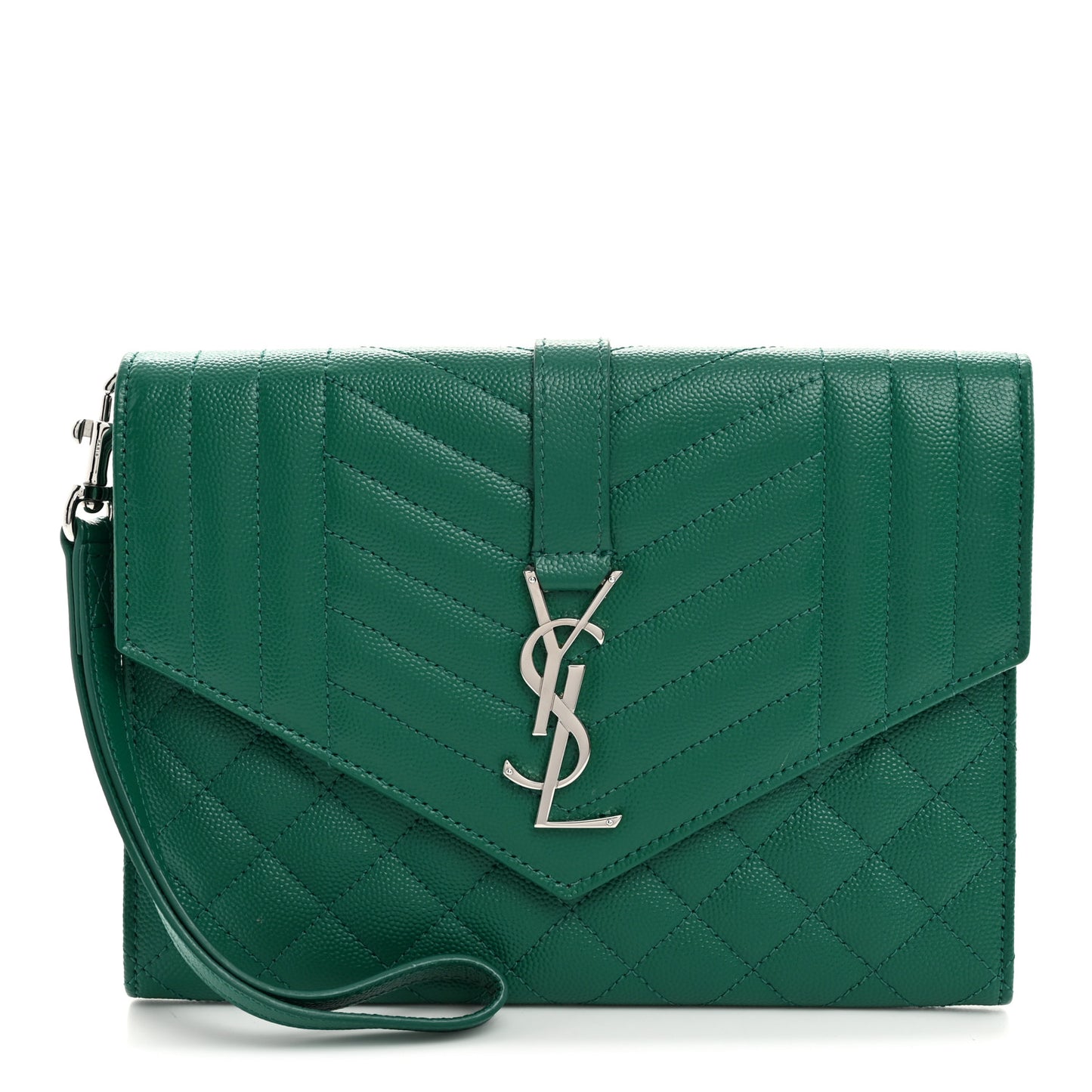 Grain De Poudre Textured Mixed Matelasse Triquilt Monogram Clutch Green Field