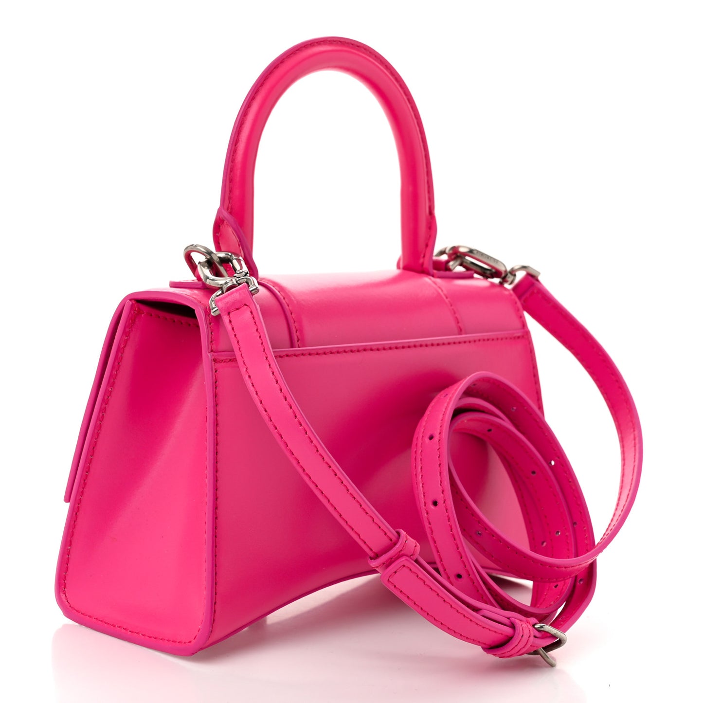 Shiny Box Calfskin Hourglass Top Handle Bag XS Acid Fuchsia