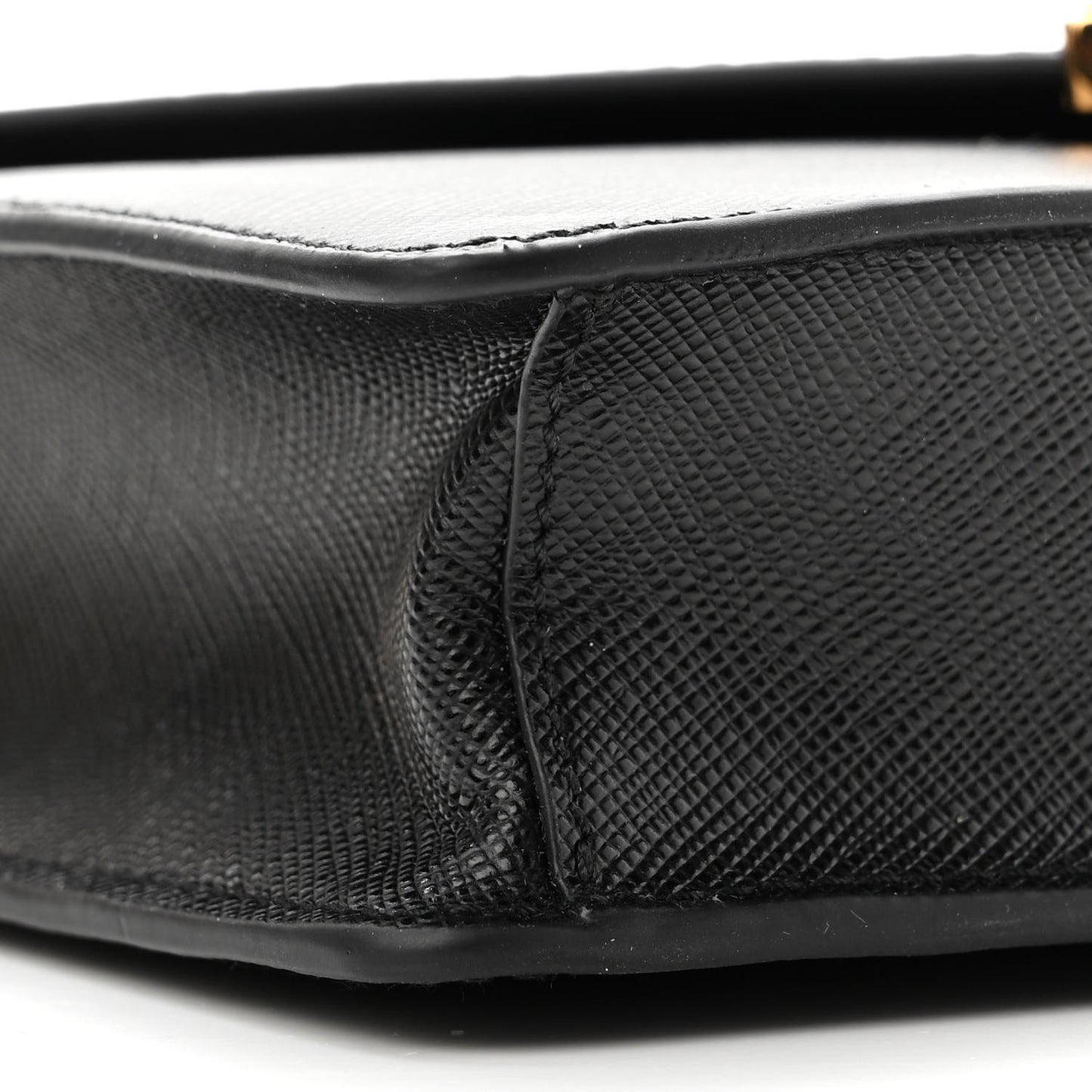 Saffiano Lux Metal Triangle Logo Mini Envelope Chain Shoulder Bag Black