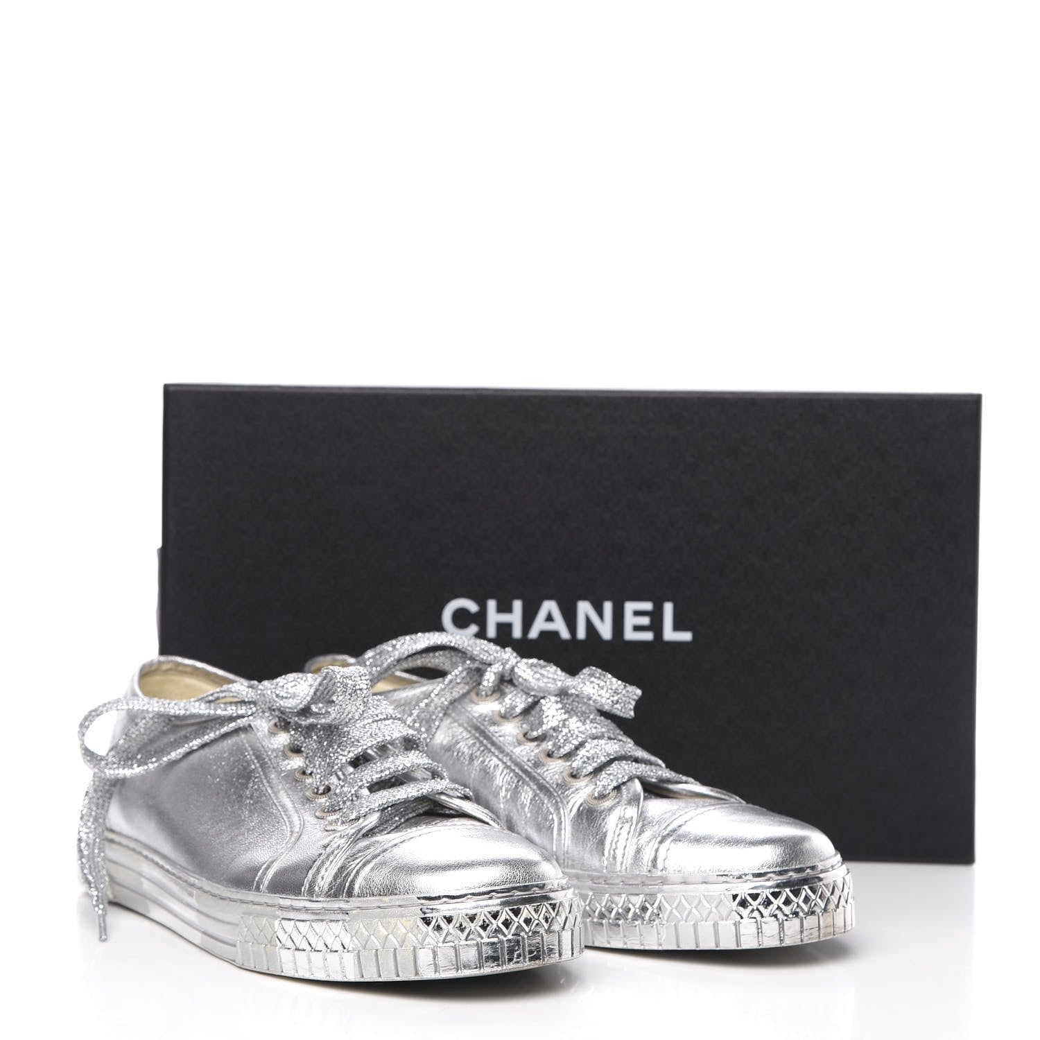 Chanel Laminated Lambskin Sneakers 39 Silver 10 of 10