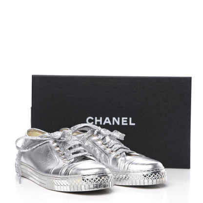 Chanel Laminated Lambskin Sneakers 39 Silver 10 of 10