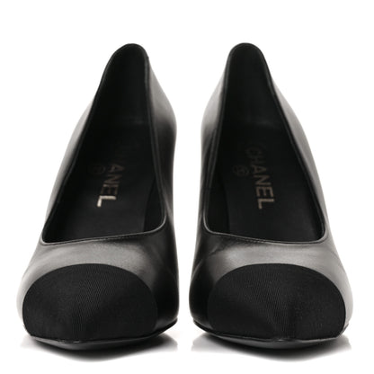 Chanel Lambskin Grosgrain Cap Toe Pearl Pumps 38.5 Black 2 of 11