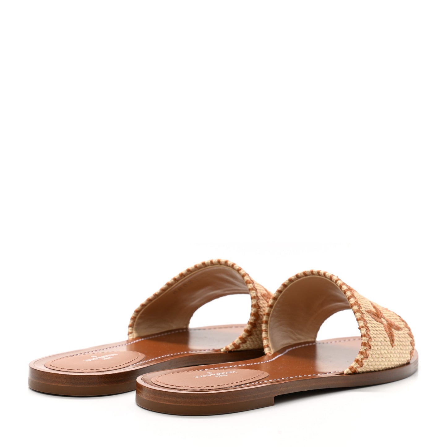 Raffia Calfskin Monogram Lock It Flat Mules 38 Cognac Brown