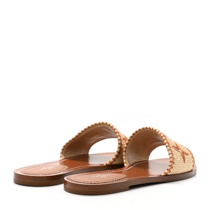 Louis Vuitton Raffia Calfskin Monogram Lock It Flat Mules 38 Cognac Brown 4 of 8