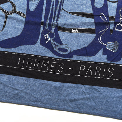 Hermes Cotton Monsieur Et Madame Scarf 90 Bleu Chine Black Encre 2 of 3