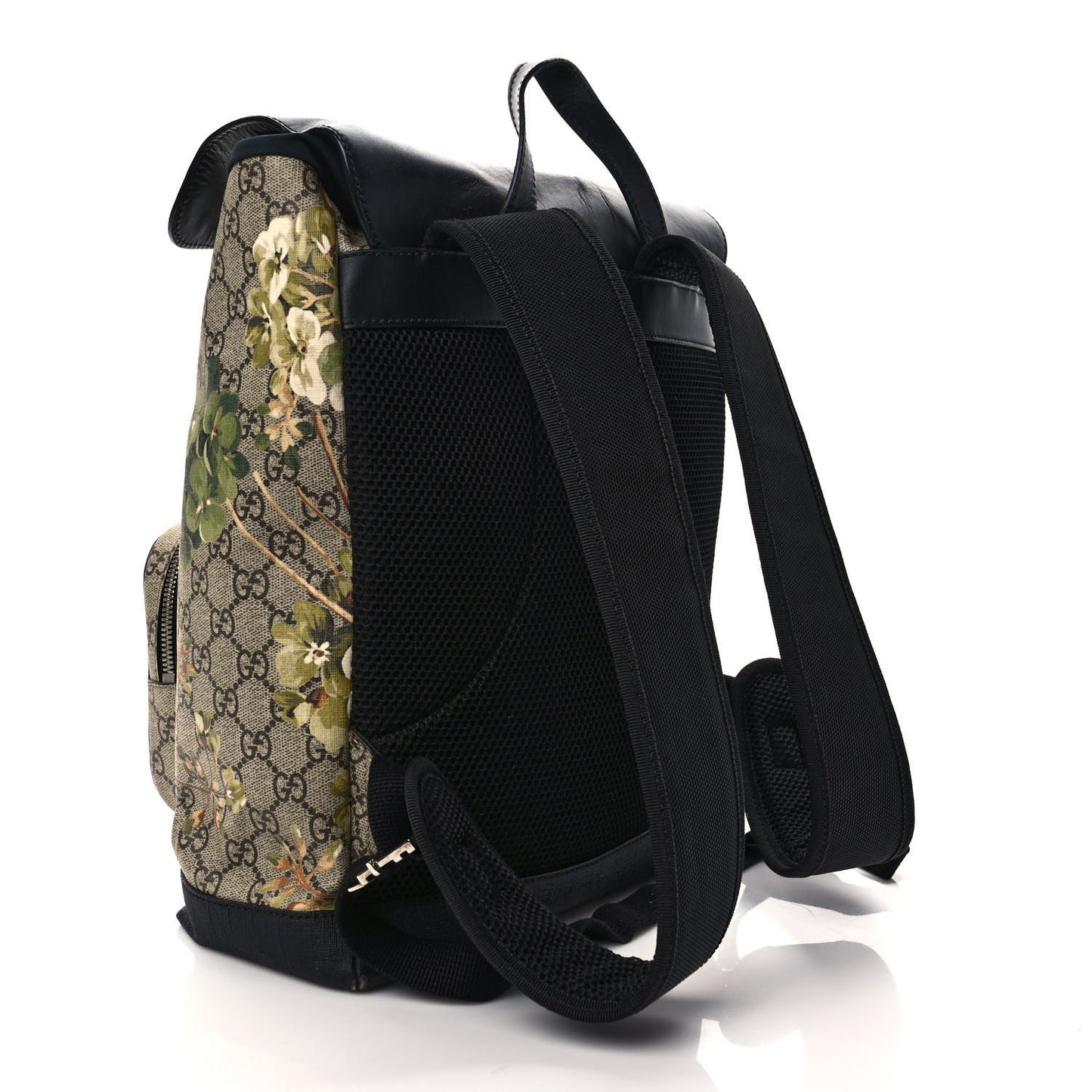 GG Supreme Monogram Blooms Medium Single Buckle Backpack Beige New Military Black