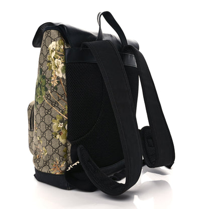 Gucci GG Supreme Monogram Blooms Medium Single Buckle Backpack Beige New Military Black 3 of 12