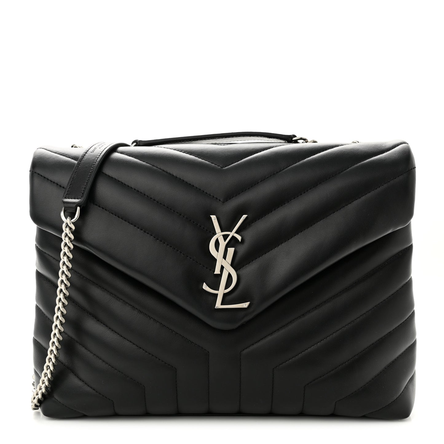 Calfskin Y Quilted Monogram Medium Loulou Chain Satchel Black
