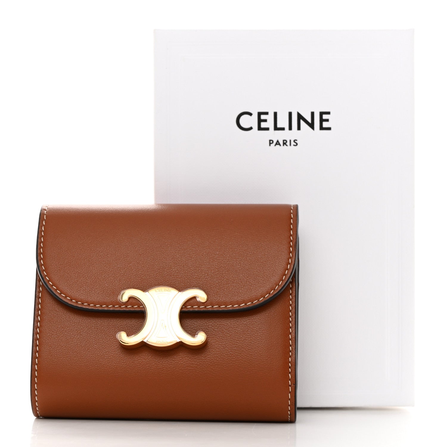 Celine Shiny Calfskin Triomphe Compact Wallet Natural Tan 10 of 10