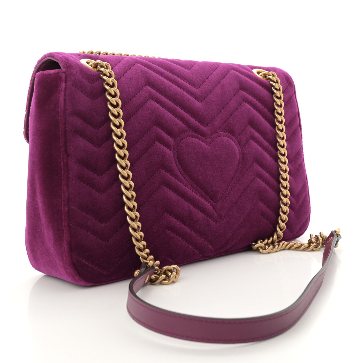 Gucci Velvet Matelasse Medium GG Marmont Shoulder Bag Fuchsia Violet Cyclamen 3 of 10