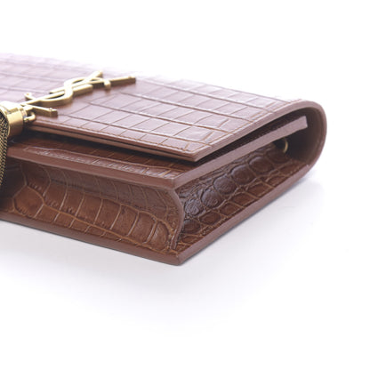 Saint Laurent Calfskin Crocodile Embossed Kate Monogram Tassel Chain Wallet Cuoio Tampona 8 of 10