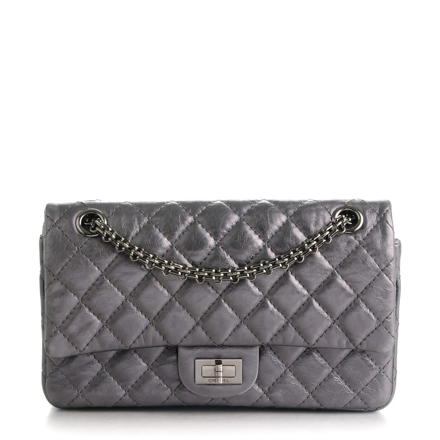 Metallic Calfskin Quilted 2.55 Reissue 225 Flap Dark Silver