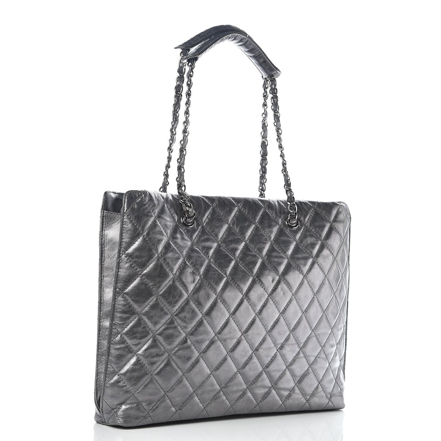 Metallic Aged Calfskin Quilted Briefcase Laptop Bag Grey