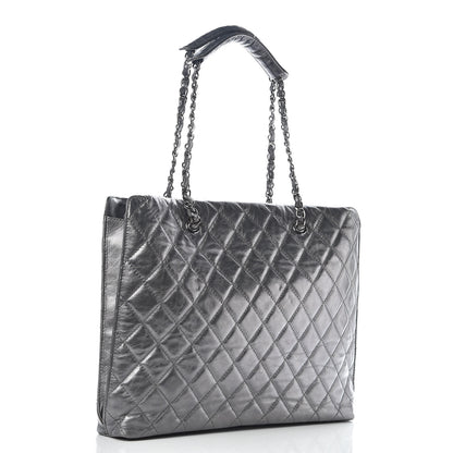 Chanel Metallic Aged Calfskin Quilted Briefcase Laptop Bag Grey 3 of 11