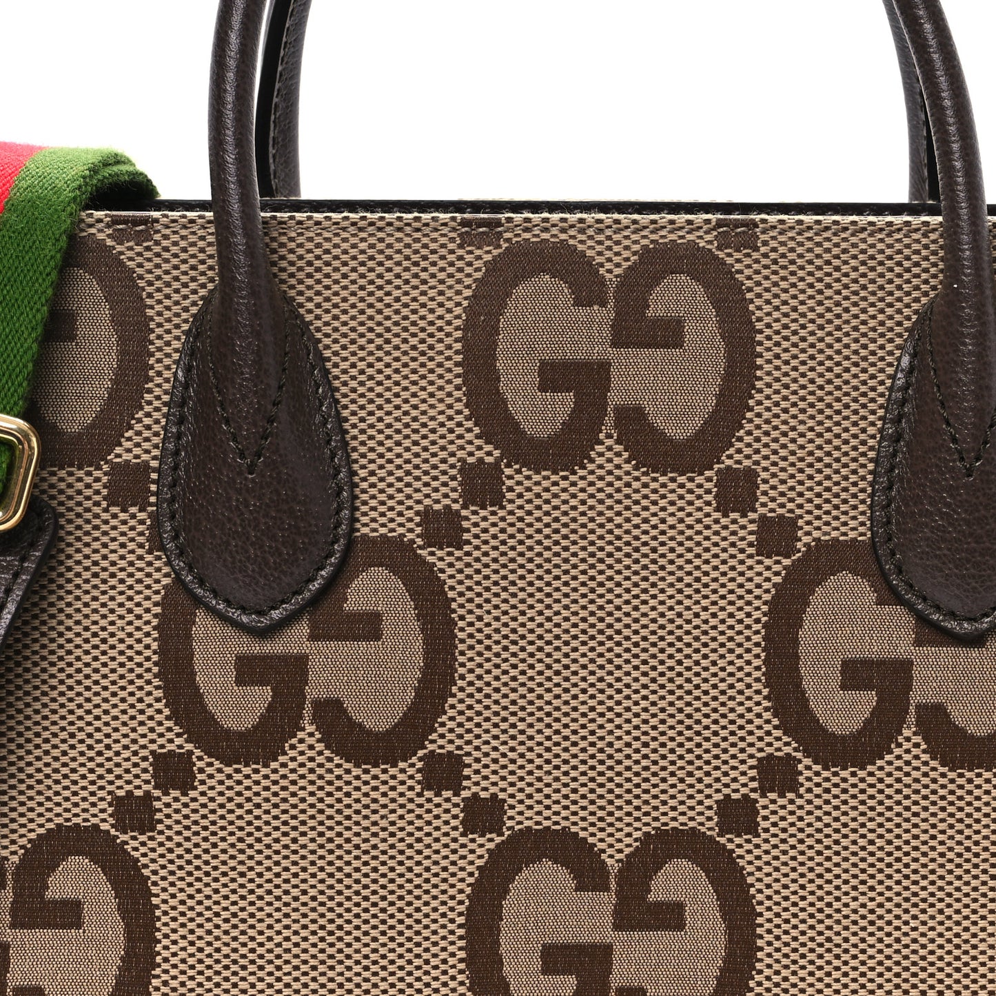 Monogram Jumbo GG Textured Dollar Calfskin Web Tote Bag Camel Ebony New Acero