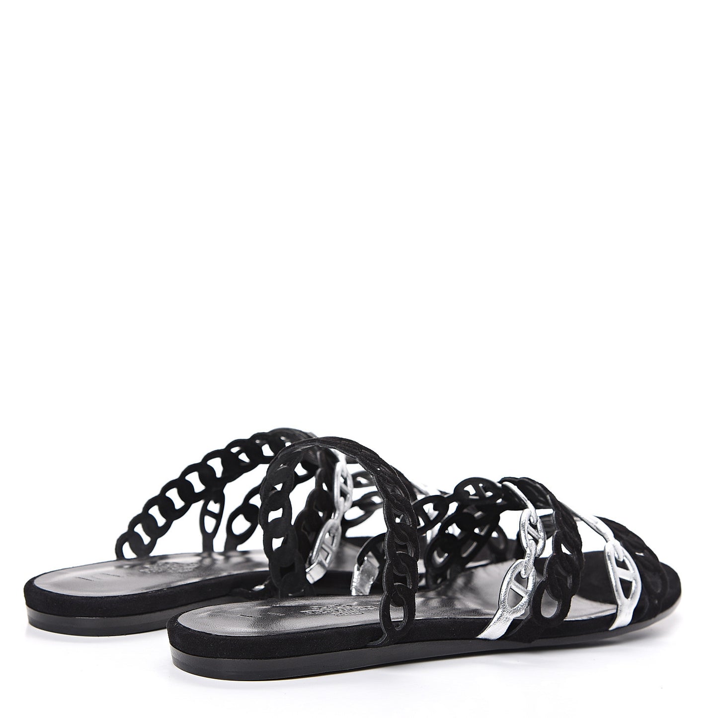 Metallic Nappa Suede Goatskin Nude Sandals 36 Argent Black